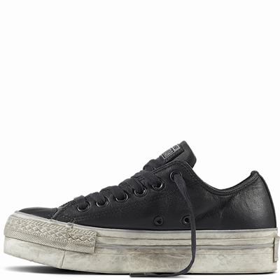 Converse Chuck Taylor All Star Platform Leather Low Tops Womens - Black/White Shoes (182ZUFHM)